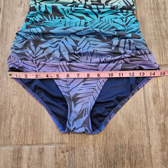 Bleu Rod Beattie Twist Bandeau One-piece Halter Hawaiian Leaf Swimsuit Size 6 - Picture 4 of 14